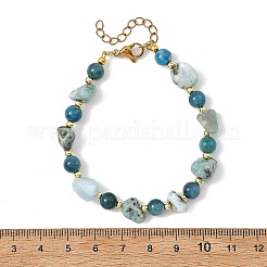 Round Natural Apatite and Larimar Nuggets Beaded Bracelets with 304 Stainless Steel End Chains&nbsp;BJEW-JB14375