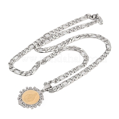 Flat Round with Virgin Pattern 201 Stainless Steel Pendant Necklaces for Men Women&nbsp;NJEW-K283-20G