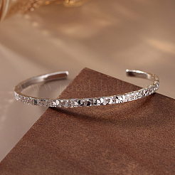 925 Sterling Silver Cuff Bangles for Women&nbsp;BJEW-A037-01P