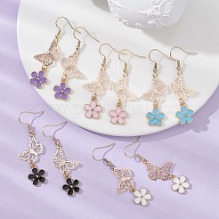 Alloy Enamel Flower & Brass Butterfly Dangle Earrings&nbsp;EJEW-JE05404