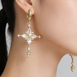 Brass & Cubic Zirconia Hoop Dangle Earrings&nbsp;WG4AE01-01