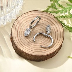 304 Stainless Steel Micro Pave Cubic Zirconia Hoop Earrings&nbsp;STAS-R004-04P-02