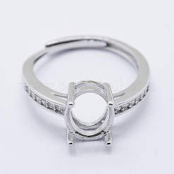 Anti-Tarnish Rhodium Plated 925 Sterling Silver Finger Ring Components&nbsp;STER-G027-18P