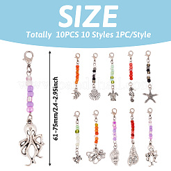 10Pcs 10 Styles Ocean Theme Alloy Pendant Decoration&nbsp;HJEW-TAC0066