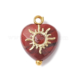 9Pcs 9 Styles Natural Rose Quartz & Natural Red Rainbow Jasper & Cherry Quartz Glass Faceted Heart Charms with Brass Sun Star Moon Slices&nbsp;PALLOY-JF03283
