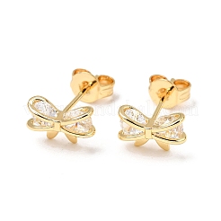 Bowknot Brass Micro Pave Clear Cubic Zirconia Stud Earrings&nbsp;EJEW-A135-07G