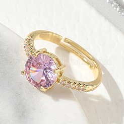 Brass & Round Cubic Zirconia Finger Rings&nbsp;CU-CBA7E55-19G-01