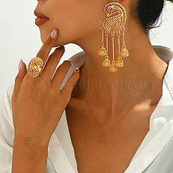 Hollow Flower Alloy Stud Dangle Earrings & Cuff Rings Sets for Women&nbsp;FS-WG1AAB0-01