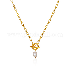 Minimalist Imitation Pearl Rice Pendant Stainless Steel PaPerclip Chain Necklaces for Everyday Women's Wear&nbsp;OX8079-2
