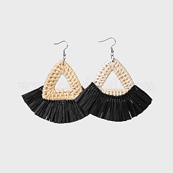 (Jewelry Parties Factory Sale)Handmade Reed Cane/Rattan Woven Dangle Earrings&nbsp;EJEW-JE03033-02