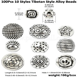 100Pcs 10 Styles Tibetan Style Alloy Beads&nbsp;FIND-CJ0003-19