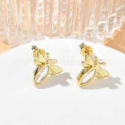 Brass Pave Single Cubic Zirconia Stud Earrings&nbsp;KK-CBA98BA-19G