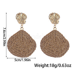 Teardrop with Shell Shape Alloy Raffia Dangle Stud Earrings&nbsp;FS-WGAC576-03
