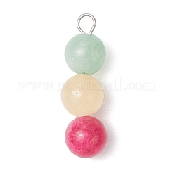 3Pcs 3 Styles Dyed Natural Malaysia Jade & Rose Quartz & Black Onyx(Dyed & Heated) & Labradorite Round Beaded Pendants&nbsp;PALLOY-JF04053-02