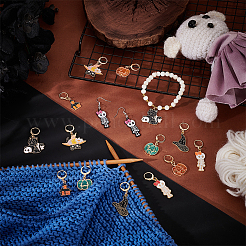 Halloween Theme Alloy Enamel Pendant Stitch Markers&nbsp;HJEW-AB00230