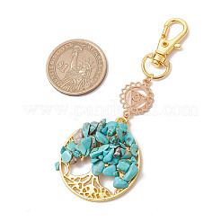Synthetic Turquoise Chips Beads & Alloy Tree of Life Pendant Decorations&nbsp;HJEW-JM03129-03