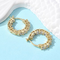 Brass Micro Pave Clear Cubic Zirconia Hoop Earrings&nbsp;EJEW-K083-42G