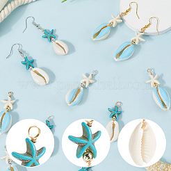 40Pcs 4 Colors Cowrie Shell & Dyed Synthetic Turquoise Starfish Pendants&nbsp;PALLOY-SC0004-40