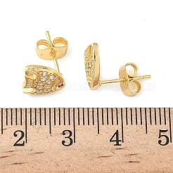 Fish Brass Micro Pave Clear Cubic Zirconia Stud Earrings&nbsp;EJEW-Z144-23G