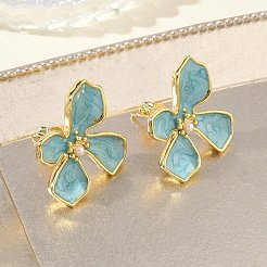 Brass Enamel Stud Earrings for Women&nbsp;KK-CBA760A-11G-04