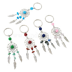 10Pcs 5 Styles Woven Web with Feather Alloy & Natural Mixed Stone & Glass Seed Keychains&nbsp;KEYC-TA0001-53