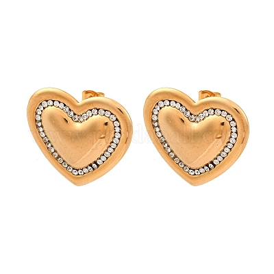 国内で当店のみ SCHWARZGOLD - Plaid Studded Split Heart Wholesale 304 Stainless Steel Rhinestone Stud Earrings