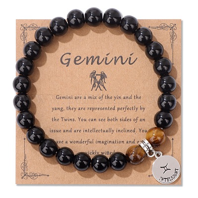 Natural Tiger Eye & Agate Beaded Stretch Bracelets&nbsp;PW-WG52B58-01-1