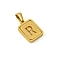 Stainless Steel Pendants, Real 18K Gold Plated, Rectangle, Letter R, 15x12mm