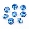 Pointed Back & Back Plated Glass Rhinestone Cabochons, Grade A, Faceted, Flat Round, Sapphire, 10x5mm