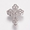 Brass Micro Pave Cubic Zirconia Beads, Cadmium Free & Lead Free, Cross, Clear, Platinum, 15x12x4.5mm, Hole: 2mm