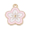 Alloy Enamel Pendants, Light Gold, Flower Charm, Pink, 20x18x1mm, Hole: 1.8mm