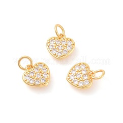 Brass Micro Pave Cubic Zirconia Charms, Cadmium Free & Lead Free, Heart, Clear, Golden, 10x10x1.8mm, Hole: 3mm