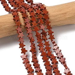 Natural Red Jasper Beads Strands, Star, 6x6x2mm, Hole: 0.7mm, about 72pcs/strand, 14.96''(38cm)