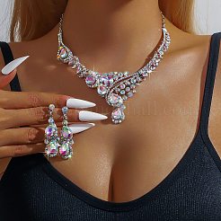 Teardrop Alloy Rhinestone Bib Necklaces & Stud Earring Sets for Women&nbsp;FS-WG2AA93-03