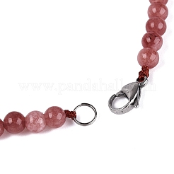 Natural Strawberry Quartz Round Beaded Fan Bib Necklaces&nbsp;NJEW-N064-04H