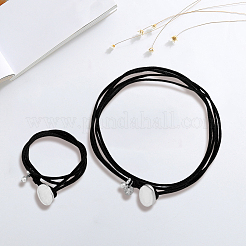 2Pcs 2 Styles Alloy Rectangle PU Leather Layered Cord Choker Necklaces for Women&nbsp;NJEW-CL0001-34B