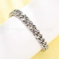 304 Stainless Steel Engraved Beast & Christian Upside Down Cross Cuban Link Chain Bracelets for Women Men&nbsp;BJEW-F529-17P
