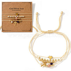 Bohemian Style Brass & Imitation Pearl Beads Braided Bead Bracelets&nbsp;AF5105-2