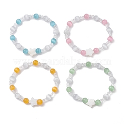 4Pcs 4 Colors Cat Eye & Imitation Austrian Crystal Beads Stretch Bracelets for Women&nbsp;BJEW-TA00695