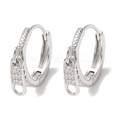 Zipper 925 Sterling Silver Micro Pave Clear Cubic Zirconia Hoop Earrings&nbsp;EJEW-K317-01P