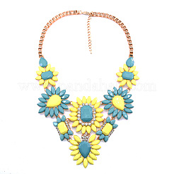 Alloy Glass Flower Statement Bib Necklaces for Women&nbsp;FS-WG917A1-04