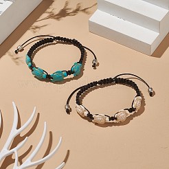 Synthetic Turquoise(Dyed) Tortoise Braided Bead Bracelet for Women&nbsp;BJEW-TA00225-01