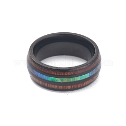 Ion Plating(IP) 304 Stainless Steel Paua Shell Cuff Ring for Women&nbsp;RJEW-M014-01B-E