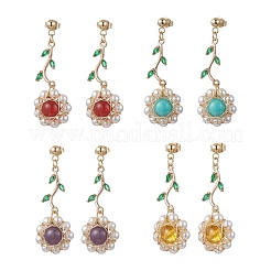 4 Pairs Flower 304 Stainless Steel Cubic Zirconia Dangle Stud Earrings&nbsp;EJEW-TA00800