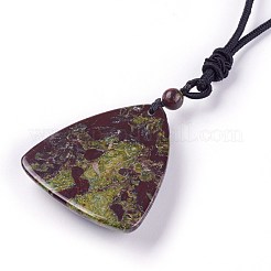 Adjustable Natural Indian Blood Stone Pendant Necklaces&nbsp;NJEW-A125-D03
