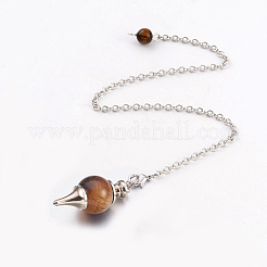 Natural Tiger Eye Sphere Dowsing Pendulums&nbsp;BJEW-E292-A09