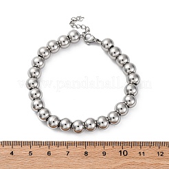 Non-Tarnish 202 Stainless Steel Round Beaded Bracelets for Men Women&nbsp;BJEW-D034-01P
