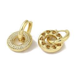 Rack Plating Brass Micro Pave Clear Cubic Zirconia Round Ring Dangle Huggie Hoop Earrings for Women&nbsp;EJEW-P280-25G