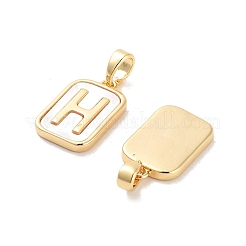 Brass Pave Natural Shell Rectangle Pendants&nbsp;KK-C051-25G