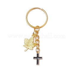 3Pcs 3 Colors Maple Leaf & Cross Alloy Enamel Charm Keychains&nbsp;KEYC-JKC00985